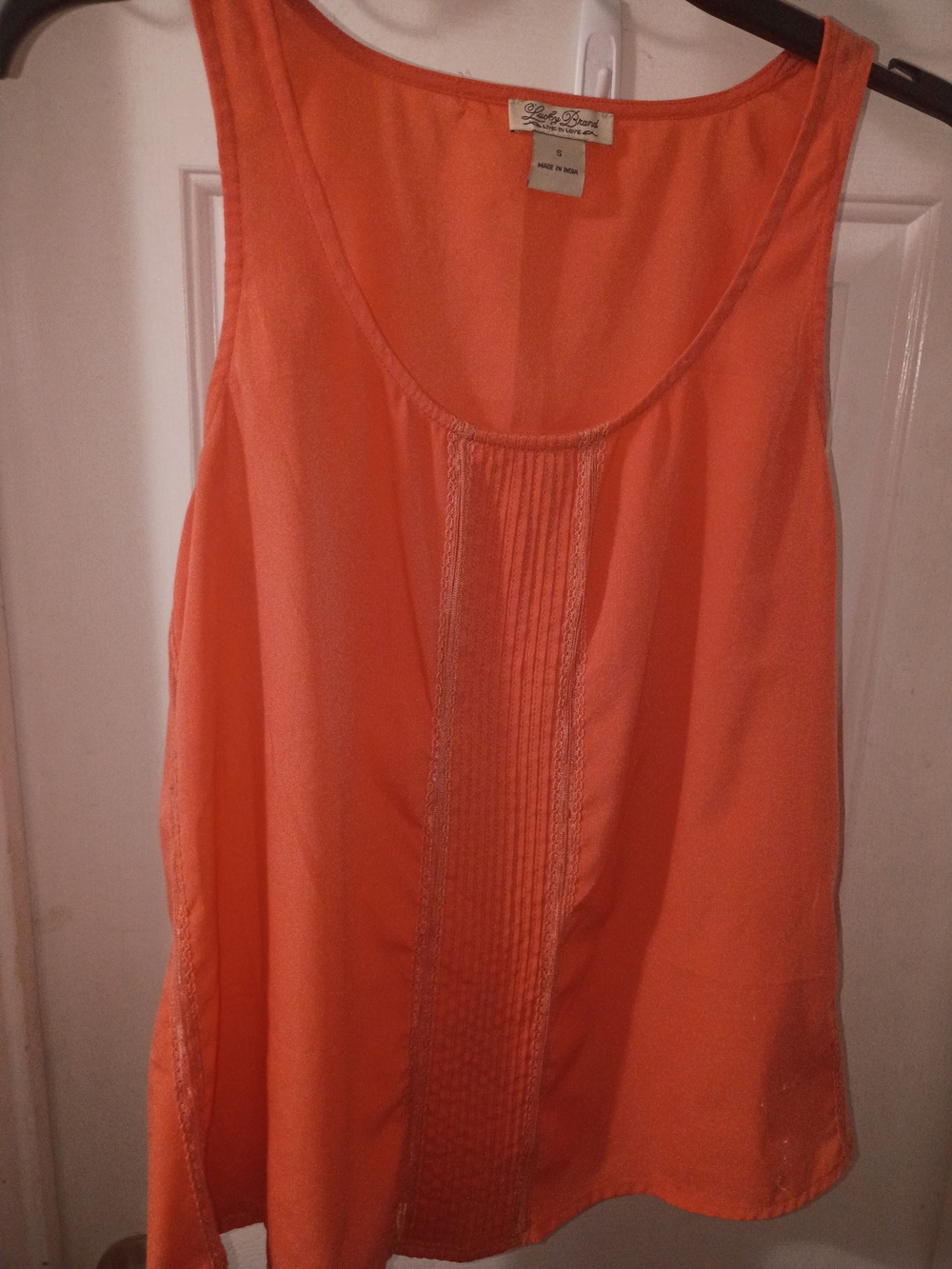 Lucky Brand Tangerine Sleeveless Pintuck Tank
